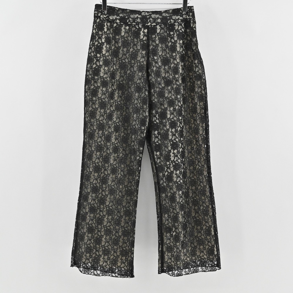 Vtg Y2k Womens Lace Wide Leg Pants Size 10 Whimsigoth Black Floral Sheer Lined
